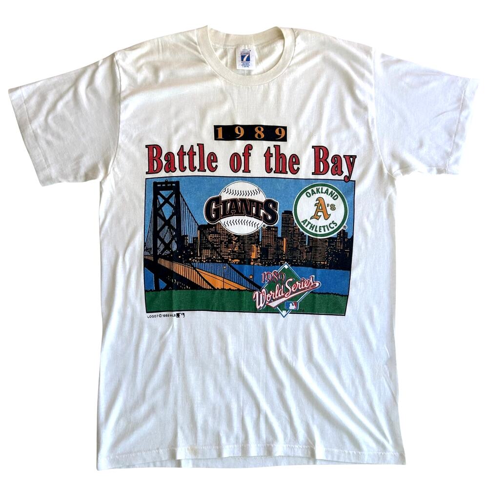 1989 World Series Battle of the Bay Tee Giants A's Single Stitch Mens L Fits M